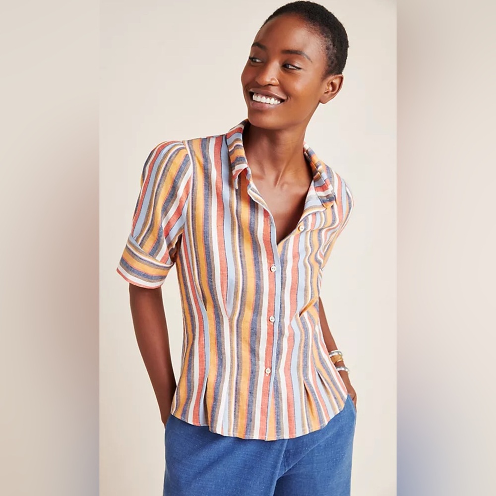 Anthropologie eri + ali Women’s Multi Colored Striped Button Down Shirt